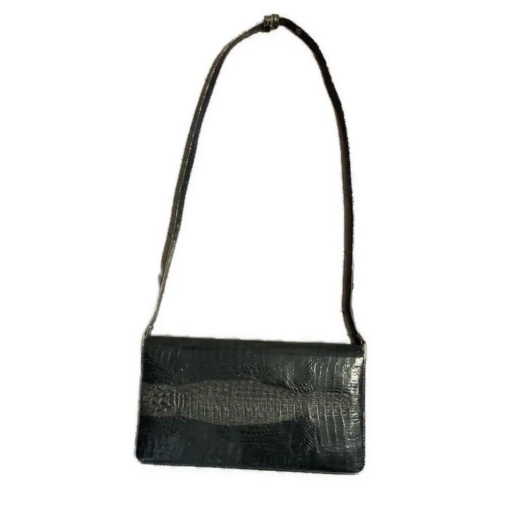 genuine crocodile Skin Solid Black Shoulder Bag